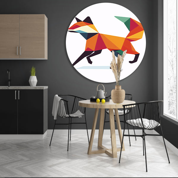 Geometrische vos in kleurrijke vlakken schilderij forex muurcirkel