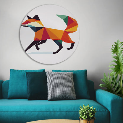 Geometrische vos in kleurrijke vlakken schilderij forex muurcirkel