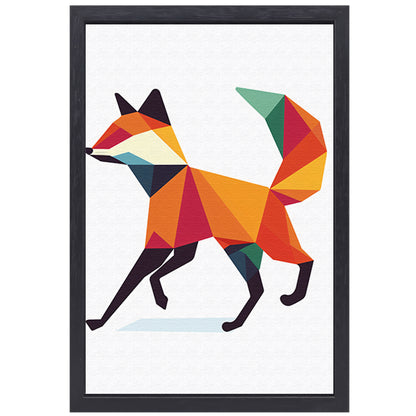 Geometrische vos in kleurrijke vlakken schilderij canvas met baklijst