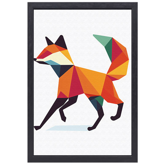 Geometrische vos in kleurrijke vlakken schilderij canvas met baklijst
