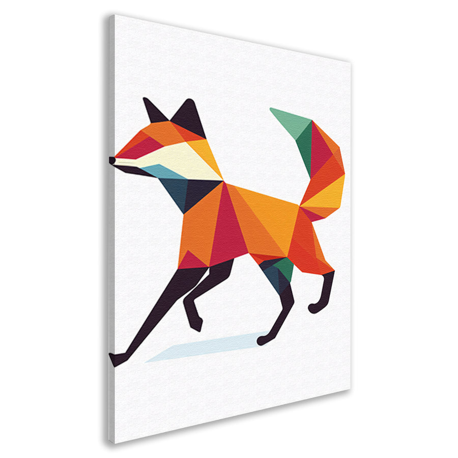 Geometrische vos in kleurrijke vlakken schilderij canvas