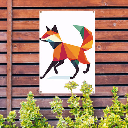 Geometrische vos in kleurrijke vlakken schilderij tuinposter