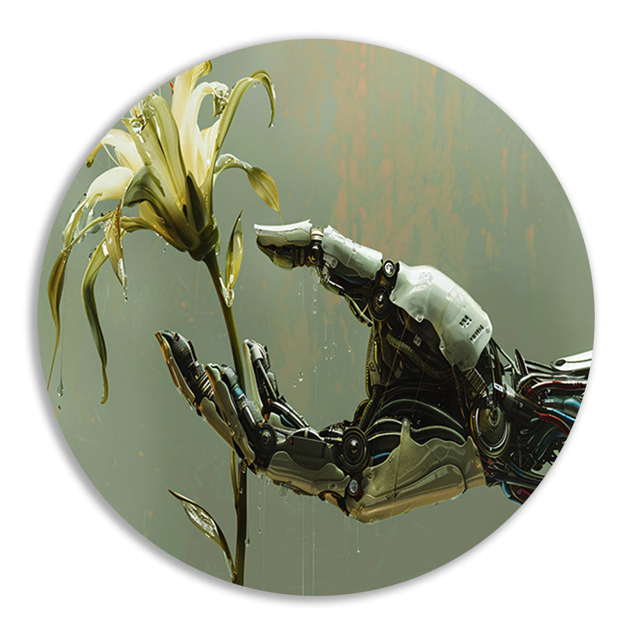 Robotische hand houdt delicate bloem vast forex muurcirkel