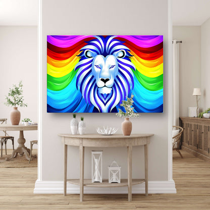 Kleurrijke abstracte leeuw met regenboog manen poster