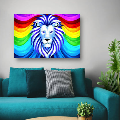 Kleurrijke abstracte leeuw met regenboog manen canvas