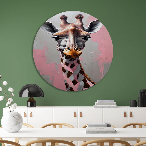 De Denkende Giraffe in Moderne Kunst aluminium muurcirkel