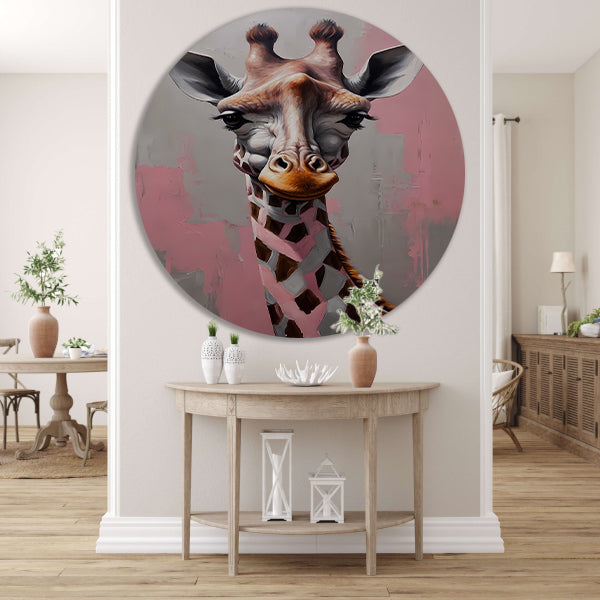 De Denkende Giraffe in Moderne Kunst aluminium muurcirkel