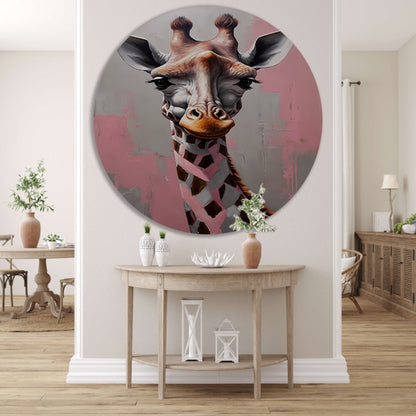De Denkende Giraffe in Moderne Kunst aluminium muurcirkel