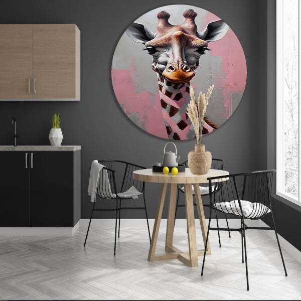 De Denkende Giraffe in Moderne Kunst aluminium muurcirkel