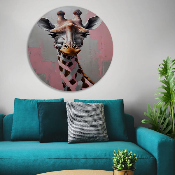 De Denkende Giraffe in Moderne Kunst aluminium muurcirkel