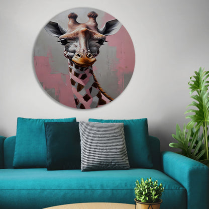 De Denkende Giraffe in Moderne Kunst aluminium muurcirkel