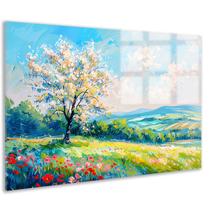 Bloeiende boom in kleurrijk lente landschap acrylglas