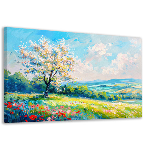 Bloeiende boom in kleurrijk lente landschap canvas