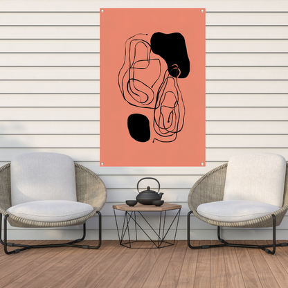 Monochrome Zwarte Lijnen op Roze Achtergrond tuinposter