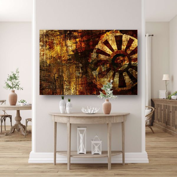 Abstract wiel met verweerde texturen   canvas