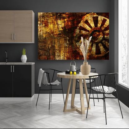 Abstract wiel met verweerde texturen   canvas