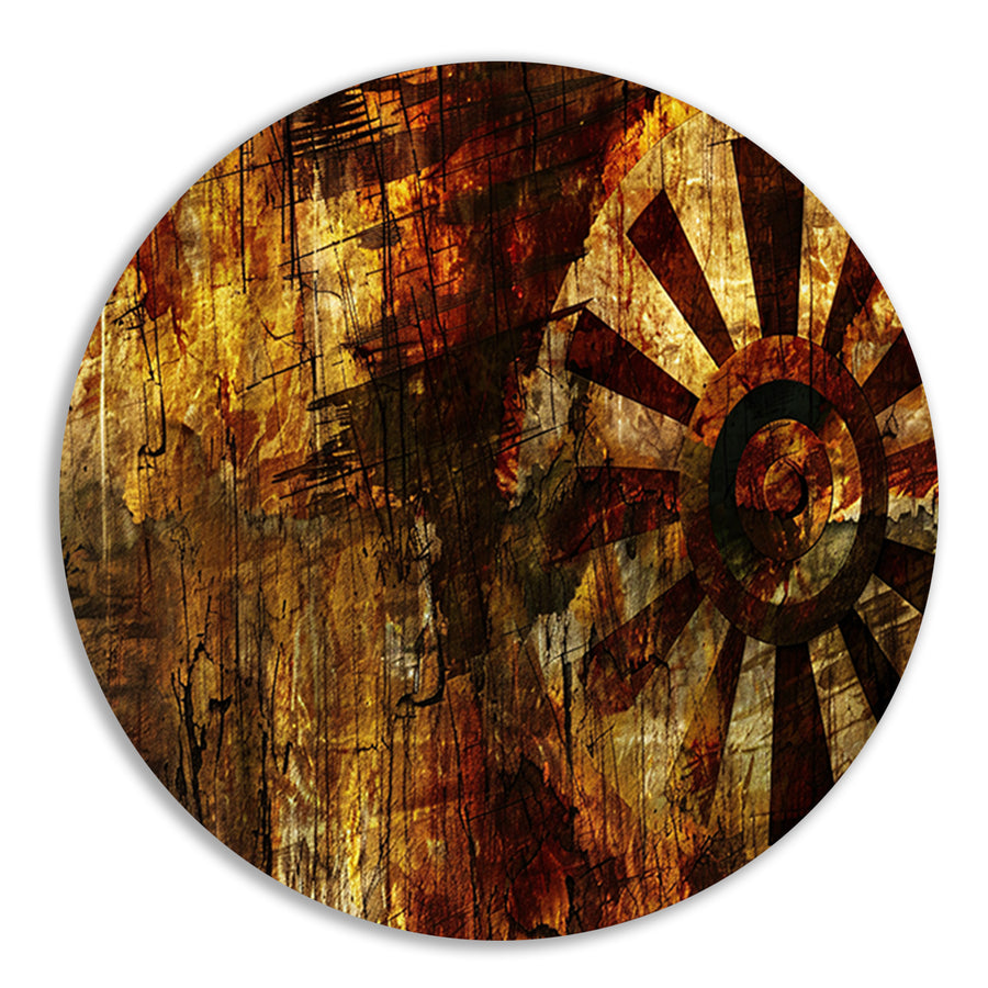 Abstract wiel met verweerde texturen   aluminium muurcirkel