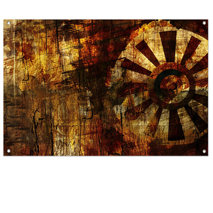 Abstract wiel met verweerde texturen   tuinposter