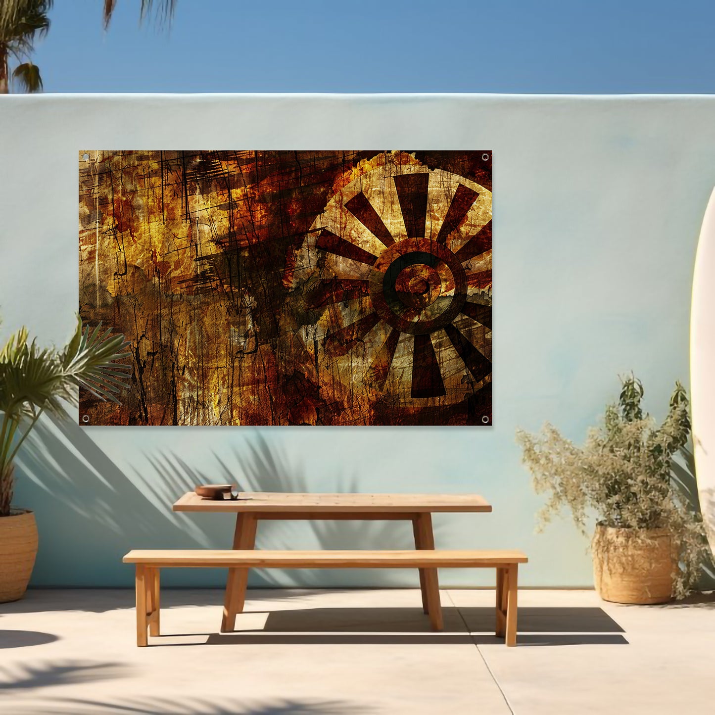 Abstract wiel met verweerde texturen   tuinposter