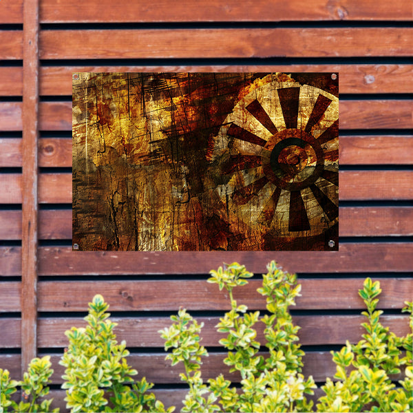 Abstract wiel met verweerde texturen   tuinposter