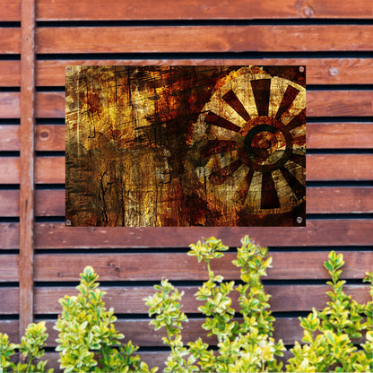 Abstract wiel met verweerde texturen   tuinposter