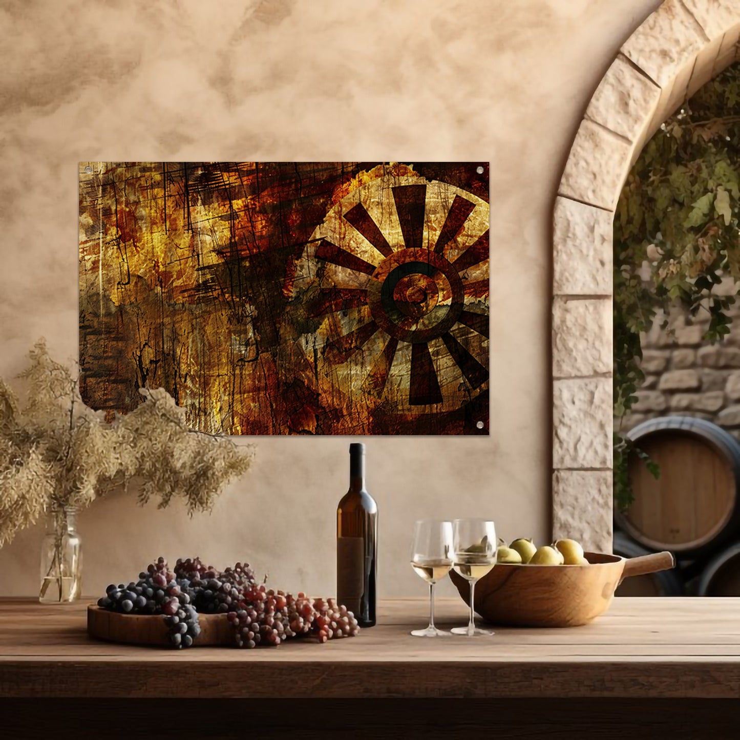 Abstract wiel met verweerde texturen   tuinposter