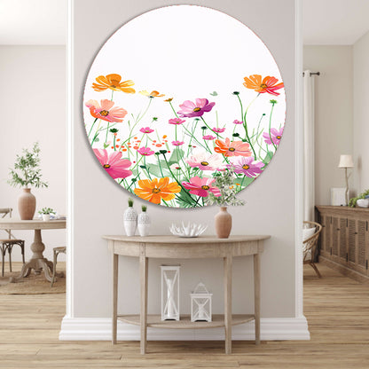 Kleurrijke bloemenzee in aquarel stijl aluminium muurcirkel