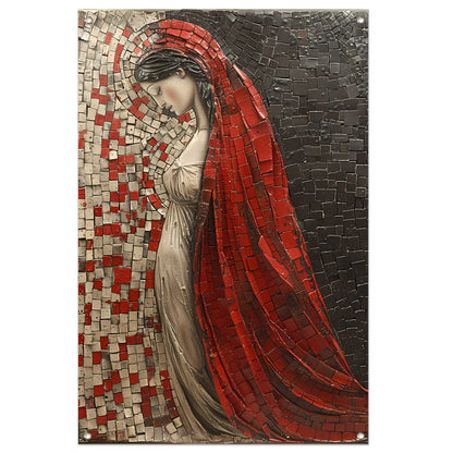 Rode Sluier Mozaïek van een Elegante Vrouw tuinposter