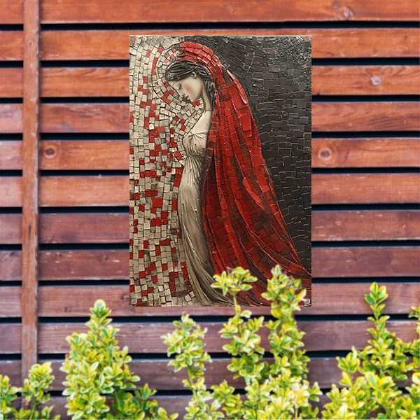 Rode Sluier Mozaïek van een Elegante Vrouw tuinposter