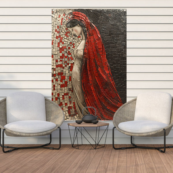 Rode Sluier Mozaïek van een Elegante Vrouw tuinposter