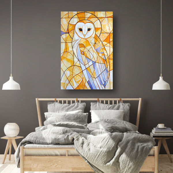 Geometrische uil schilderij in warme kleuren canvas