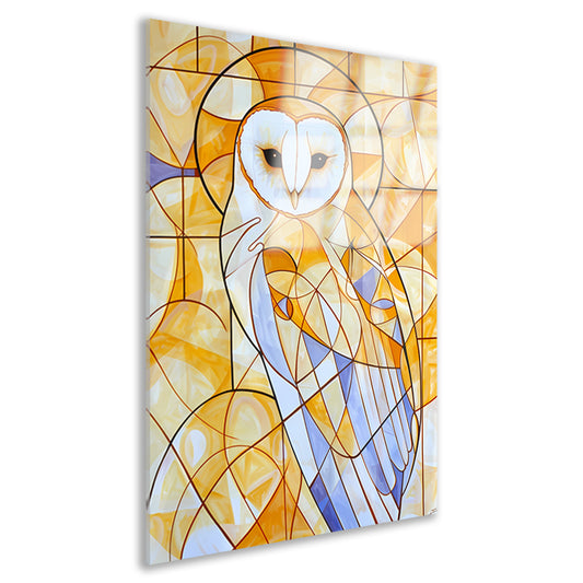 Geometrische uil schilderij in warme kleuren acrylglas