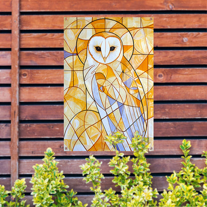 Geometrische uil schilderij in warme kleuren tuinposter
