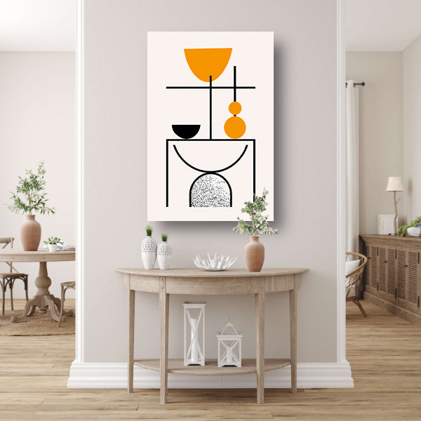 Abstracte Kunst: Zwart, Wit en Oranje Vormen canvas