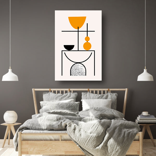 Abstracte Kunst: Zwart, Wit en Oranje Vormen canvas