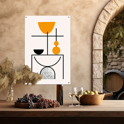 Abstracte Kunst: Zwart, Wit en Oranje Vormen tuinposter