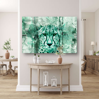 Digitale cheetah kunst met abstracte patronen acrylglas