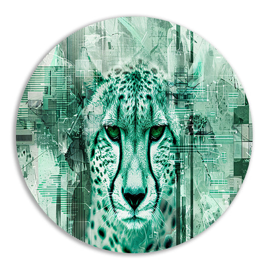 Digitale cheetah kunst met abstracte patronen aluminium muurcirkel