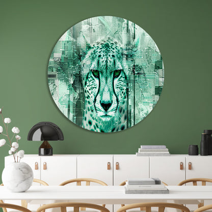 Digitale cheetah kunst met abstracte patronen aluminium muurcirkel