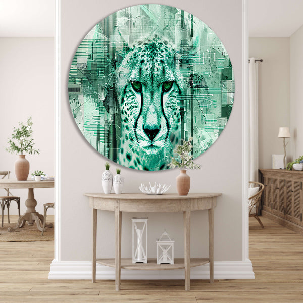 Digitale cheetah kunst met abstracte patronen aluminium muurcirkel
