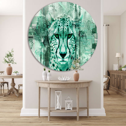 Digitale cheetah kunst met abstracte patronen aluminium muurcirkel