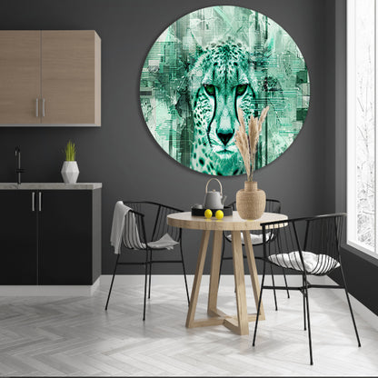 Digitale cheetah kunst met abstracte patronen aluminium muurcirkel