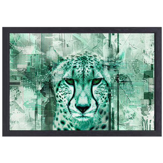 Digitale cheetah kunst met abstracte patronen canvas met baklijst