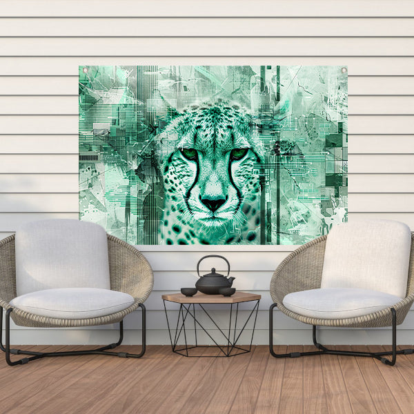 Digitale cheetah kunst met abstracte patronen tuinposter