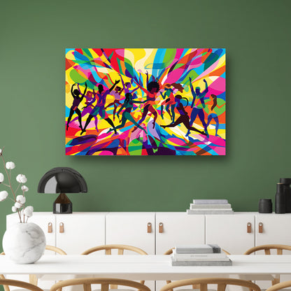 Abstracte dansers in levendige kleurenexplosie acrylglas