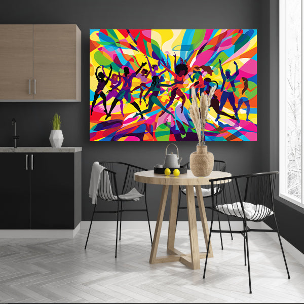Abstracte dansers in levendige kleurenexplosie acrylglas