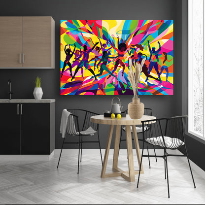 Abstracte dansers in levendige kleurenexplosie acrylglas