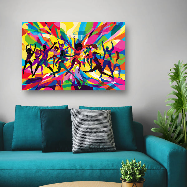 Abstracte dansers in levendige kleurenexplosie acrylglas