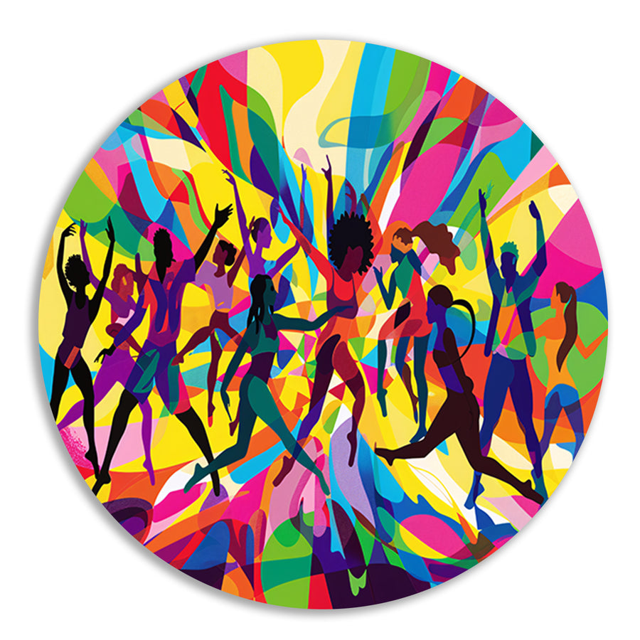 Abstracte dansers in levendige kleurenexplosie forex muurcirkel