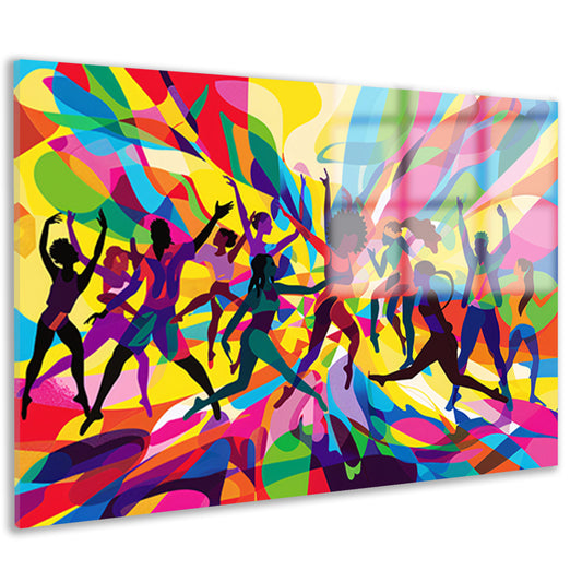 Abstracte dansers in levendige kleurenexplosie acrylglas